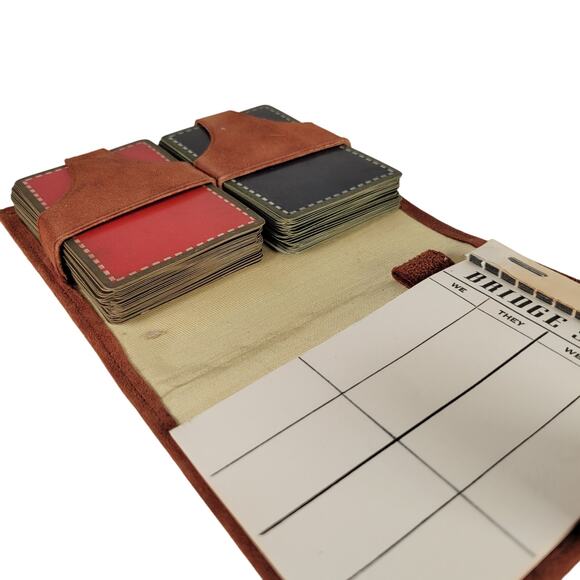 Vintage Suede Bridge Card Game Set w/ Score Pad, 2 Decks, & Snap Closure Case - Picture 6 of 9